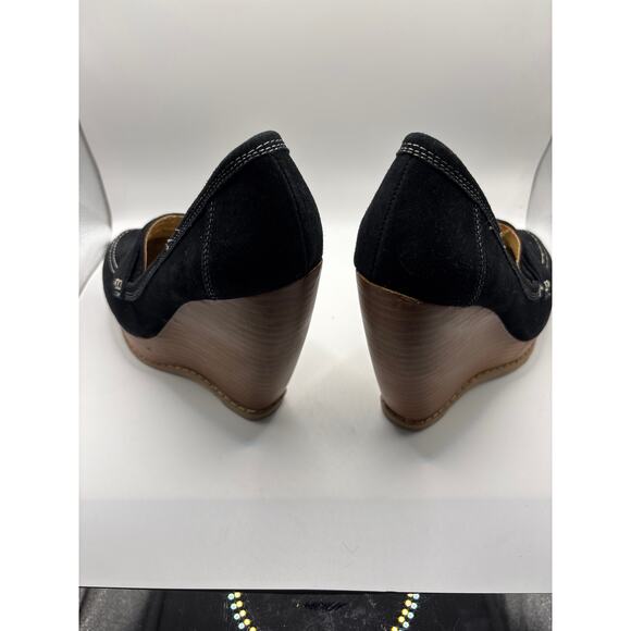 Levity Black Suede Loafer Block Heel Shoes - Picture 3 of 6